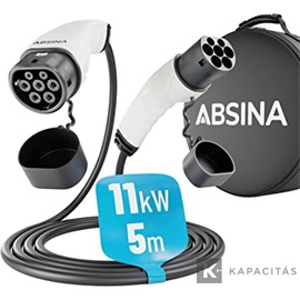 Elektromos autó töltőkábel t2 16a 3 fázis 11kW 5 méter ABSINA