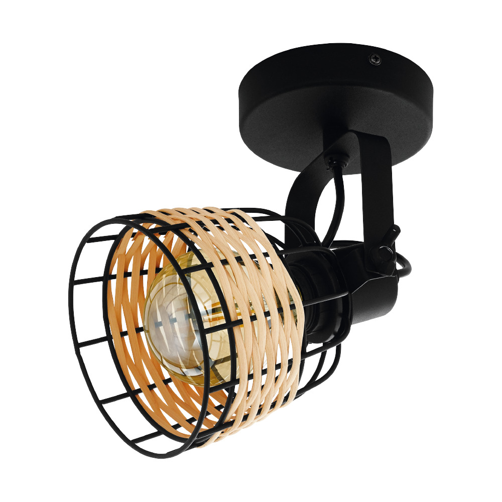 Fali E27 1x40W fekete/rattan Anwick