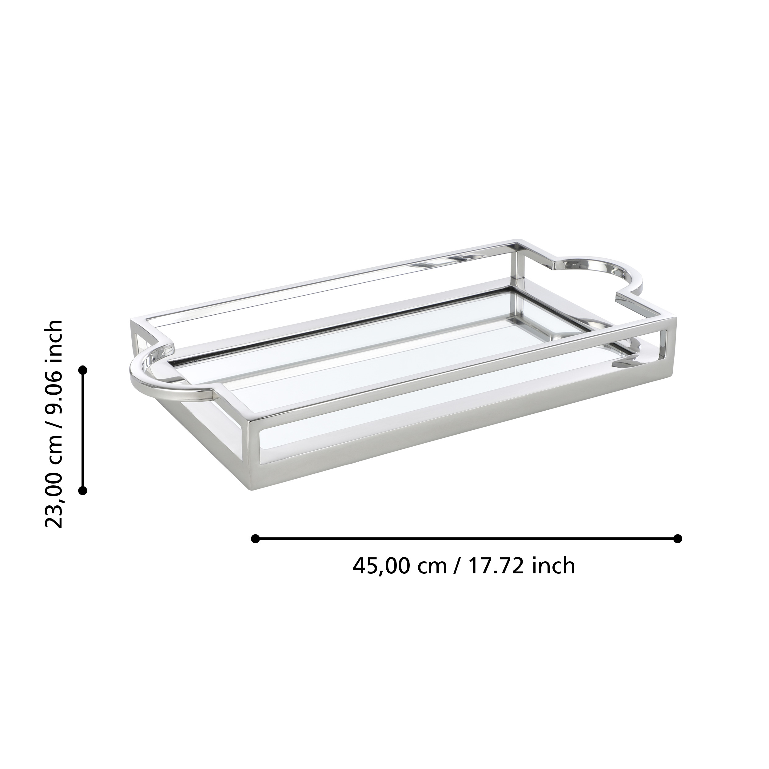 Tálca 45x23cm ezüst/üveg Savant @