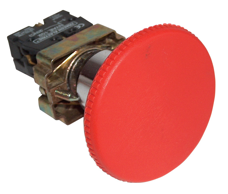 Nyomógomb vész tokozott gombafejű piros, 60mm, 1NY, sárga fedél, IP44
