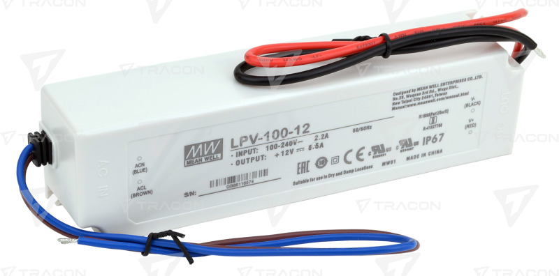 LED meghajtó műanyag házas 90-264 V AC/12V DC 100 W 0-8,5 A IP67