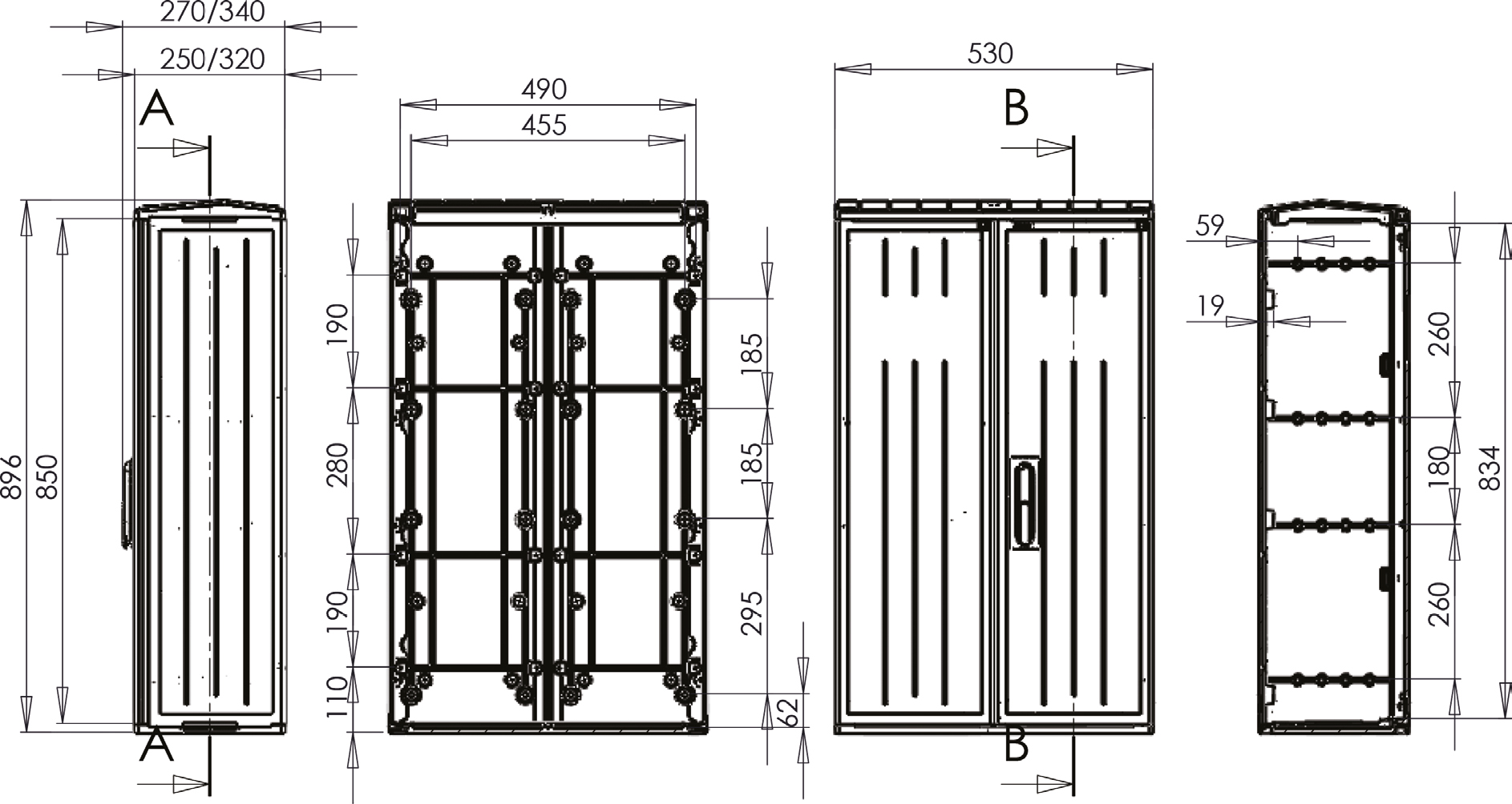 PVT-K-L 53x88/25 ÜRES SZEKRÉNY JB-F 53x90 LÁBAZATTAL