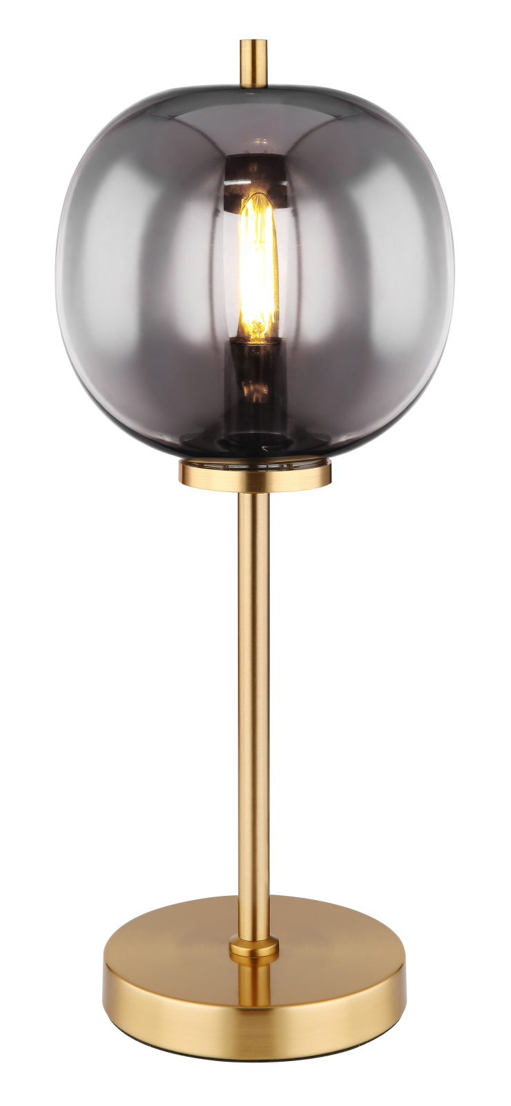 Asztali lámpa fém matt réz füstszínű üveg búrával. O:185 h:450