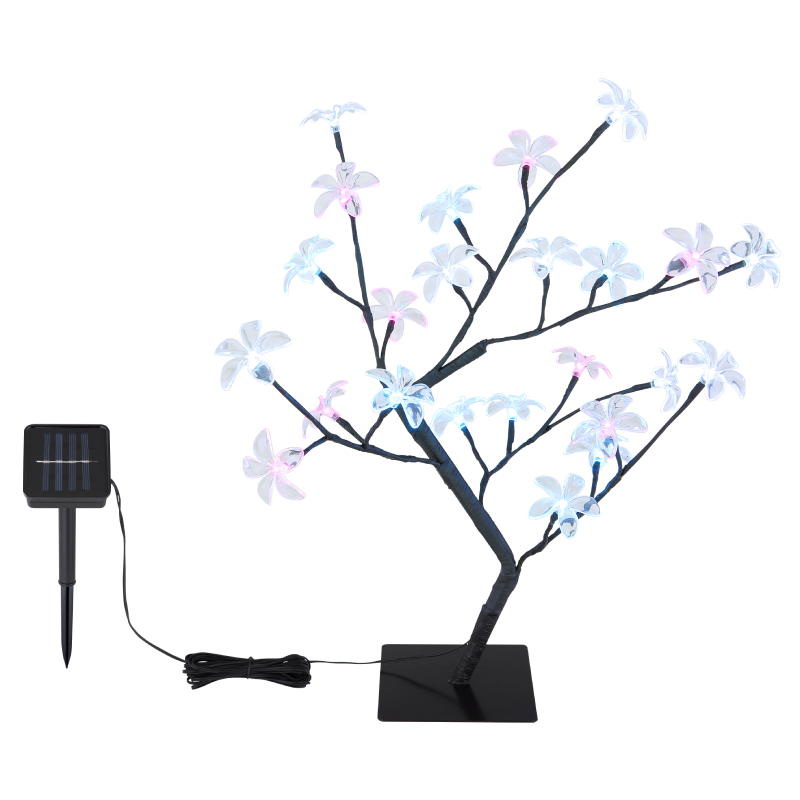Szolár asztali lámpa fekete fém váz@ akril virágokkal dekorálva IP44,