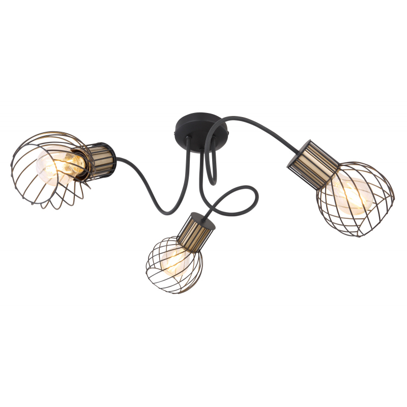 Mennyezeti lámpa fém fekete-arany színű, fém rácsos búrával O:600, h