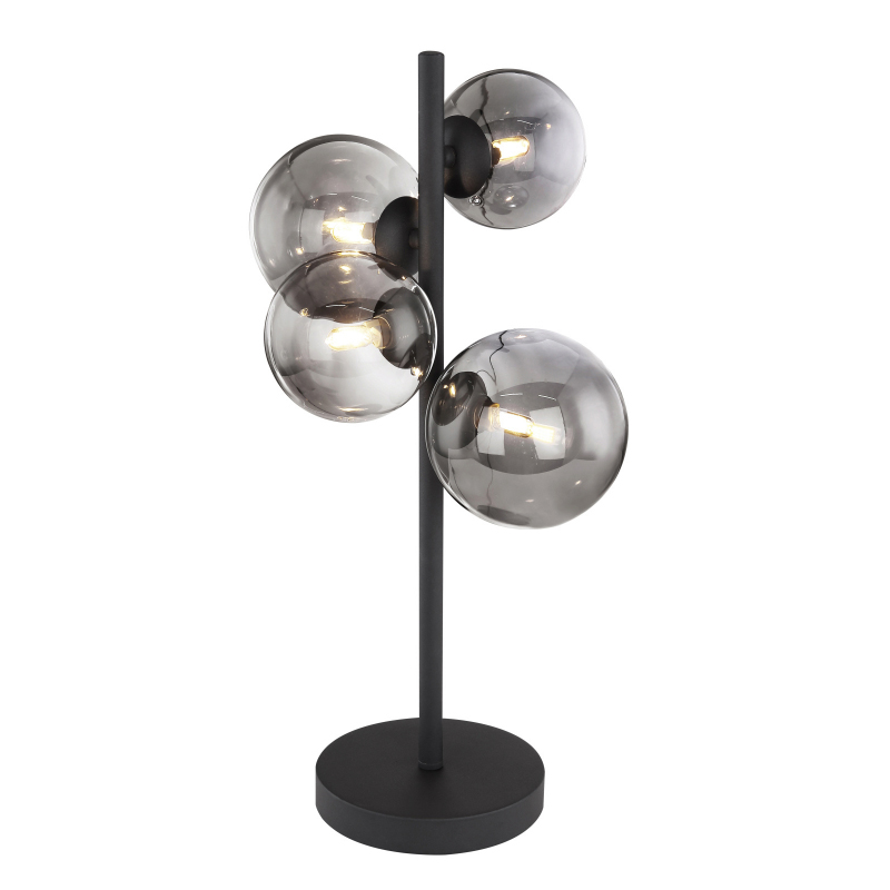 Asztali lámpa fém fekete váz, füstszínű búrával, búra méretek: 2x8cm,