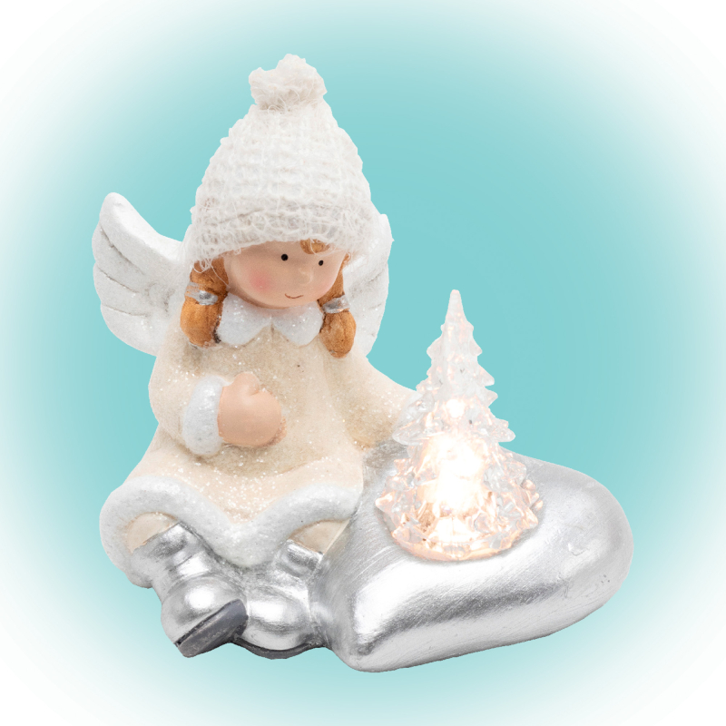 XMAS Kerámia figura, angyal világít