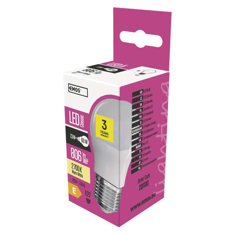 LED  MINI GL 7,3W(60W) 806lm E27 WW