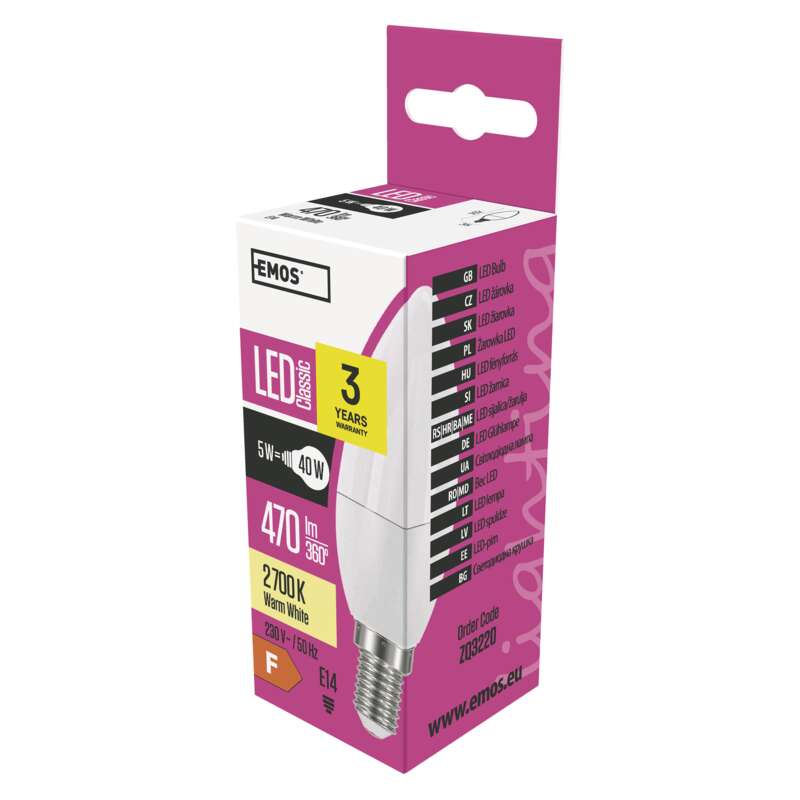 LED  CANDLE 5W(40W) 470lm E14 WW
