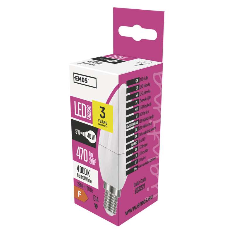 LED  CANDLE 5W(40W) 470lm E14 NW