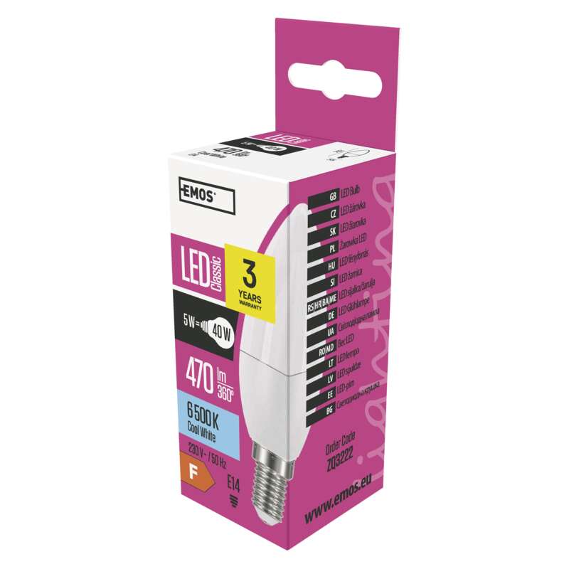 LED  CANDLE 5W(40W) 470lm E14 CW