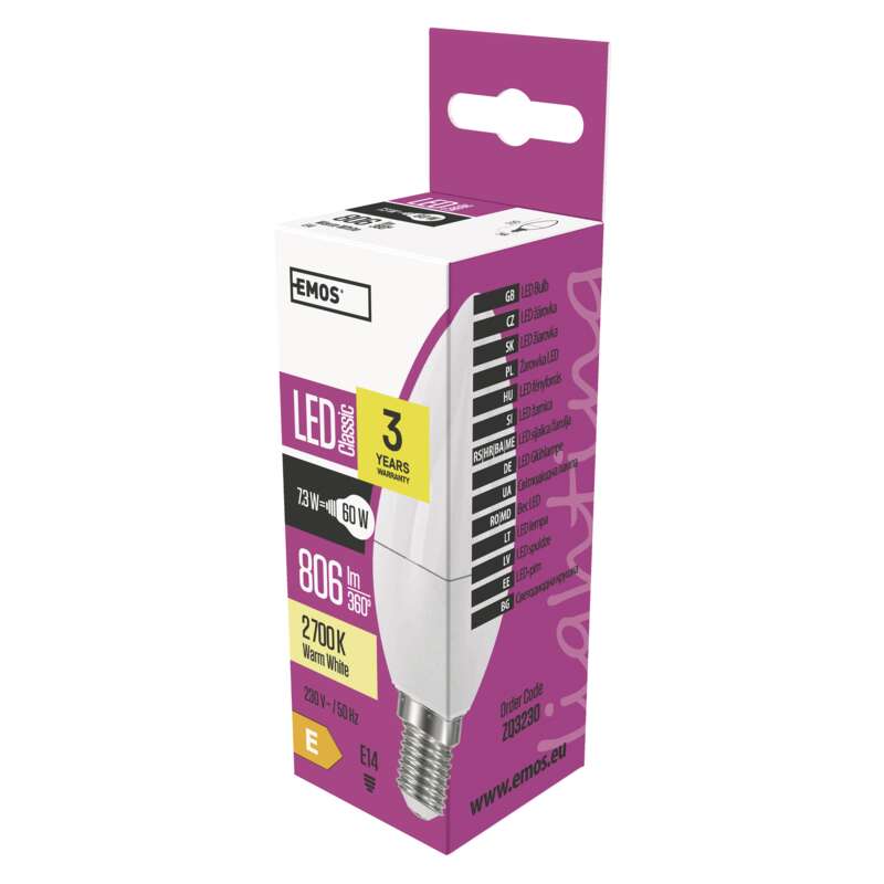 LED  CANDLE 7,3W(60W) 806lm E14 WW