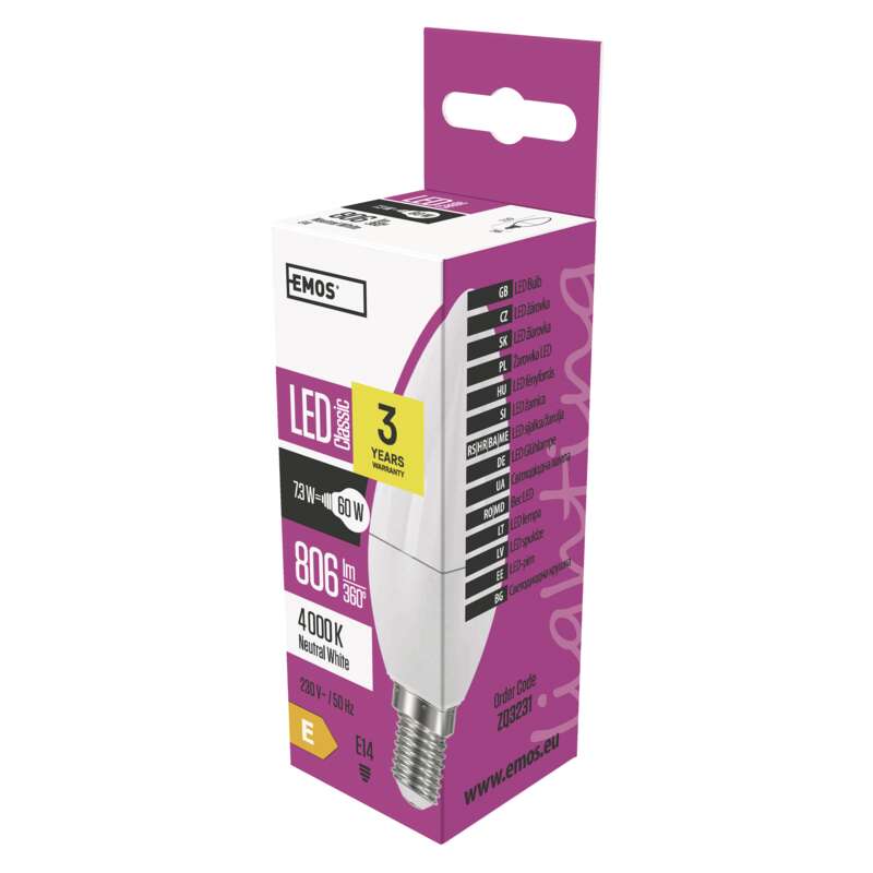 LED  CANDLE 7,3W(60W) 806lm E14 NW