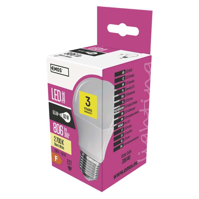 LEDE27 NORM 8,5W 806lm A60 WW