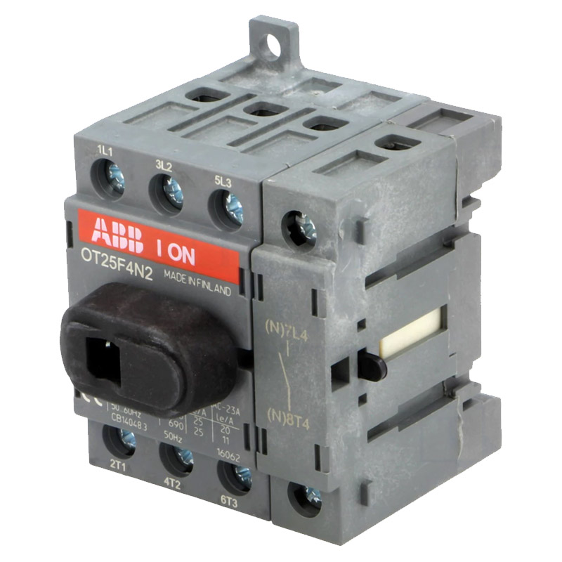 Szakaszoló kapcsoló 4P; 25A, 400V AC22A, alaplapra din sínre szerelhető
