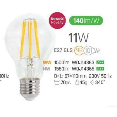 LED E27 norm 11W 3000K filament@ LED gls E27V 11W WW