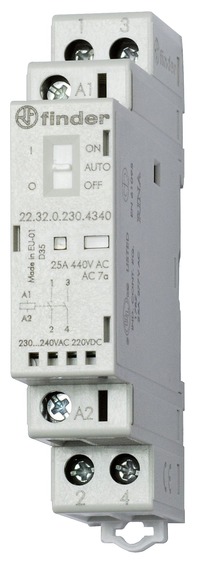 Kontaktor 25A 2Z 230V AC/DC+kézi vezérlés