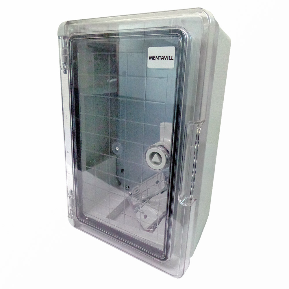 Műanyag szekrény átlátszó ajtós 400x300x170 + szerelőlap IP65