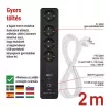 GOSMART hosszabbító 4 aljzat, 2m, kapcsolós, 1,5mm2 , USB-A, USB-C