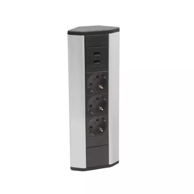 ELOSZTÓ 3-ES BÚTORBA SÜLLYESZTHETŐ 3-as+2 USB deLight (20483)