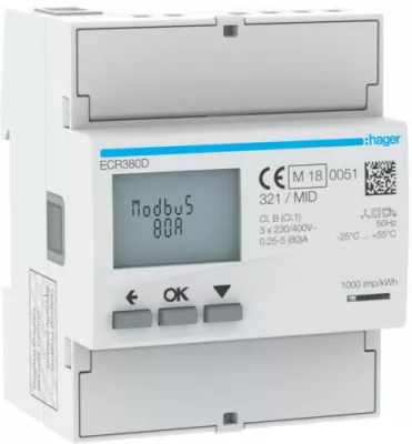 Fogyasztásmérő 3F 80A MID MODBUS digitális, TS35
