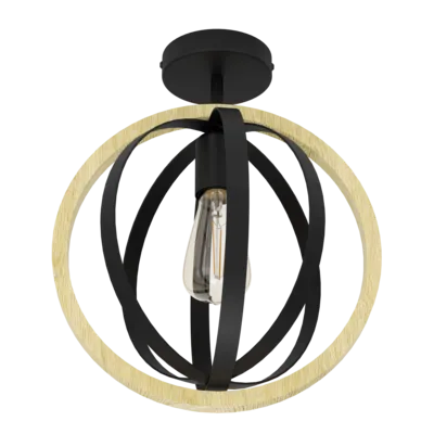 BASILDON Mennyezeti 1xE27 fekete/fa@