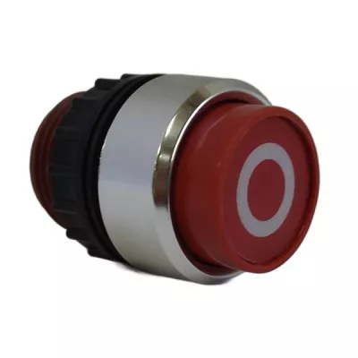 DL-r kiálló nyomófej, piros, piros lapka  O  jellel, fémgőzölt frontgyűrűvel