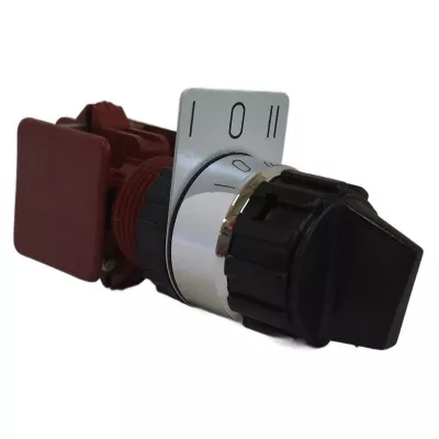 W3-Kn/Ka háromállású forgatógomb, fogantyúval, fémgőzölt frontgyűrűvel, érintkezőelemmel