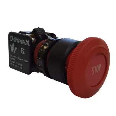 P-v-a-32-sw/K vésznyomó,  STOP  felirattal, fekete frontgyűrűvel, 1NO-1NC érintkezőelemmel