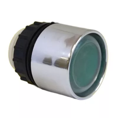 LT2-gn világító nyomógomb, zöld, fémgőzölt frontgyűrűvel
