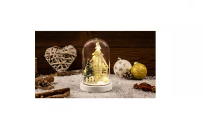 XMAS LED KARÁCSONYI HÁZIKÓ BÚRÁBAN FA, ELEMES