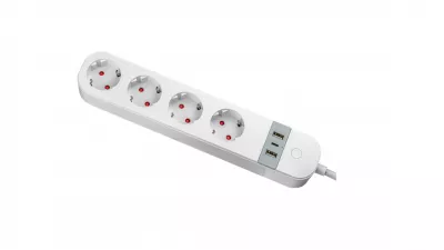 OKOS TÖBBFÉRŐHELYES ELOSZTÓ 4xSCHUKO, 2USBA, 1USBC, 240V, 16A,