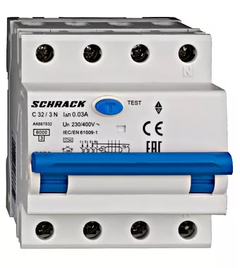KAPCSOLÓ 3P+N 32A 30mA C-j. 6KA A