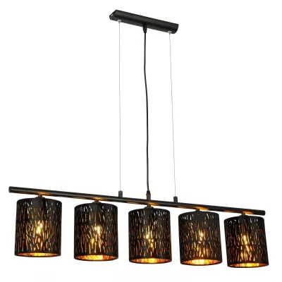 metál fekete váz, fekete-arany bársony búra, LxWxH:900x130x1200, Foglalat típusa:5xE14 25W 230V