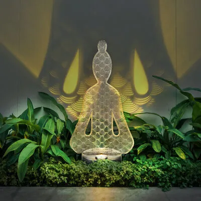 Szolár asztali Buddha figura könnyűfém@ ezüst/akrilil elemmel AA 200mAh
