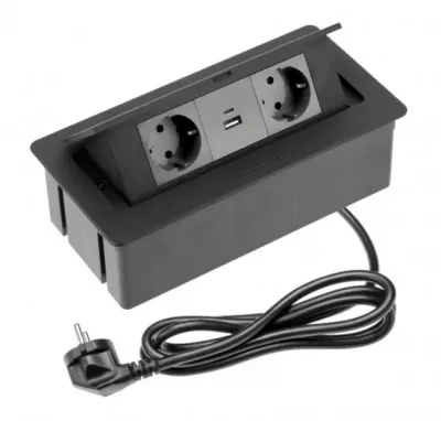 ASZTALI ELOSZTÓ 3x230V+USB A+C FEK. Asztalba süllyeszthető 3600W
