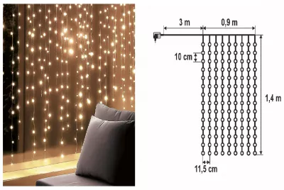 XMAS LEDES FÉNYFÜGGÖNY - 126DB LED MELEGFEHÉR 0,9M X 1,4M, 230V