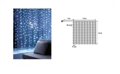 XMAS LEDES FÉNYFÜGGÖNY - 210DB LED@ HIDEGFEHÉR 0,9M X 1,4M, 230V