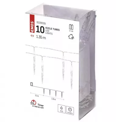 LED JÉGCSAP 10x 1,35M 2x AA@ BELTÉRI HIDEGFEHÉR IDŐZÍTŐ