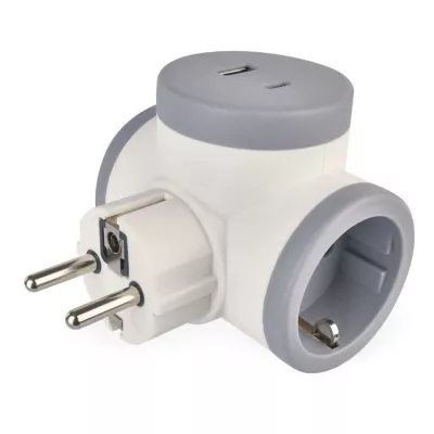 Adaptor 2x,1xUSB-A+1xUSB-C SCHUKO