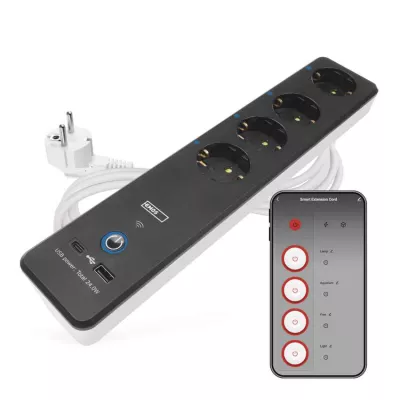 GOSMART hosszabbító 4 aljzat, 2m, kapcsolós, 1,5mm2 , USB-A, USB-C