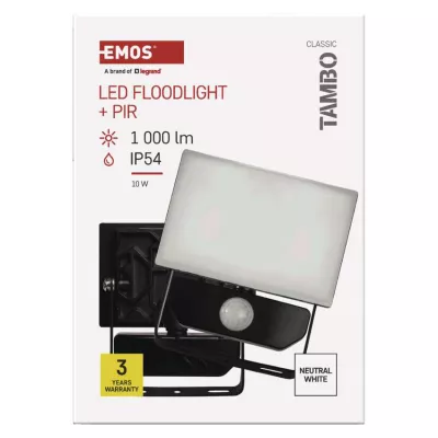 TAMBO LED reflektor 10W 1000lm mozgásérzékelővel, fekete