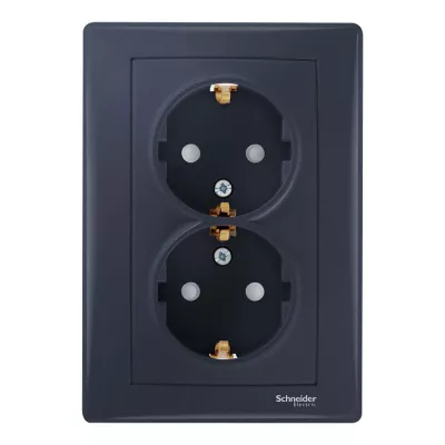 SEDNA földelt dupla dugalj, biztonsági zsaluval,komplett kerettel, grafit színű, 16A