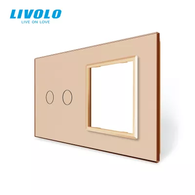LIVOLO 2-AS ARANY KRISTÁLY ÜVEG KER 2 KAPCSOLÓHOZ +1 DUGALJHOZ !