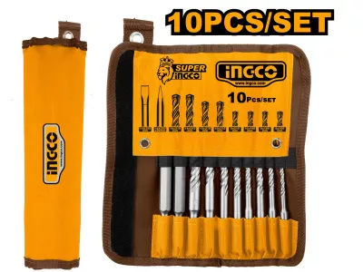 INGCO KŐZET FÚRÓ ÉS VÉSŐ KLT 10DB @ 10 RÉSZES KÉSZLET, SDS-Plus