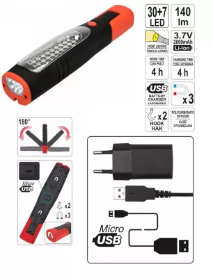 YATO LED ZSEBLÁMPA AKKUS   @ ZSEBLÁMPA, 30+7 LED,