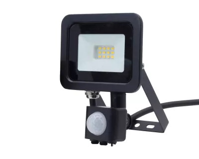LED fényvető/reflektor mozgásérzékelővel 10W  4000K 900lm fekete, lapos kivitel