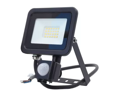 LED fényvető/reflektor mozgásérzékelővel 20W  4000K 1600lm fekete, lapos kivitel
