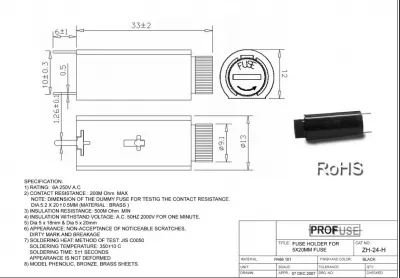 BIZTOSÍTÉK TARTÓ 5x20 CSAVAROS 250V 10A PCB 180° 2p. Stelvio PTF/5